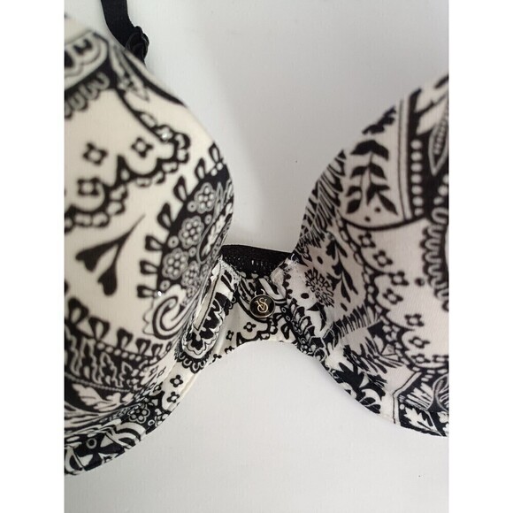 Victoria's Secret Bra Size 34 B Lined Demi Embellished Paisley Print Black White - Picture 6 of 7
